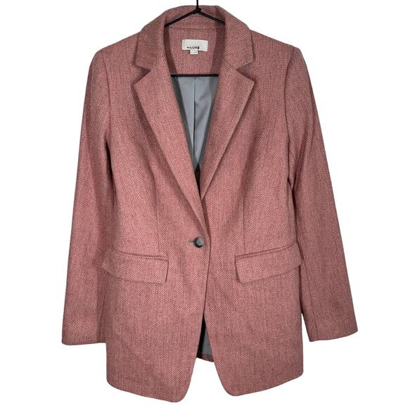 Loft‎ Pink Gray Wool Blend Tweed Herringbone Blazer 0 - Picture 2 of 9